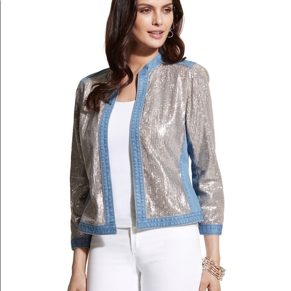 Chico's Jackets & Blazers - [Chico’s] Pink Sequin/Denim Jacket - Size 1